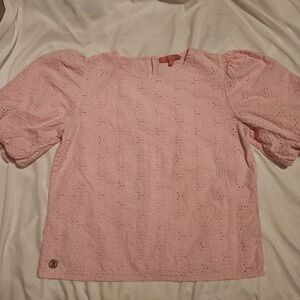 Simply Southern Pink Eyelet Top Puffy Sleeves